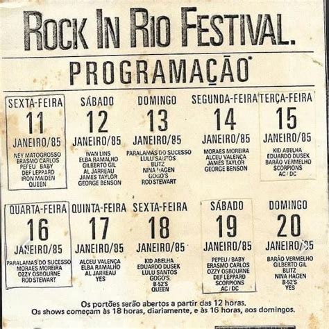 rock in rio 1985 programação
